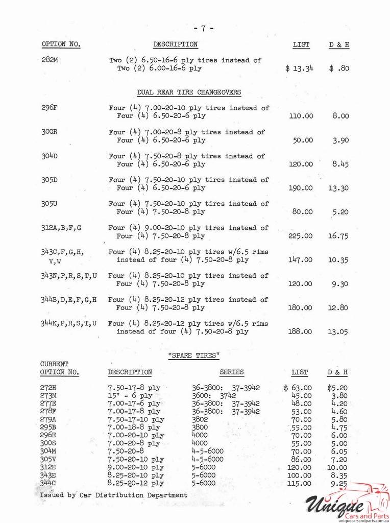 1951 Chevrolet Production Options List Page 7